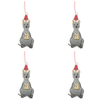 4PK Urban Christmas Kangaroo Fabric Hanging Decoration 12cm Grey/Red