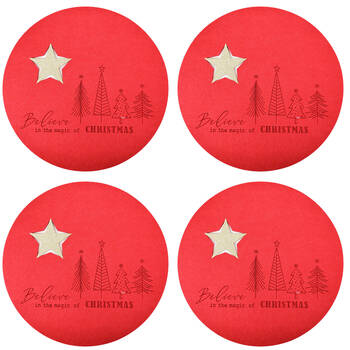 4x 2pc Urban Felt Christmas Star Trees Table Place Mat Set 34cm Red