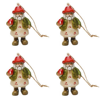 4PK Urban Toadstool Santa Resin Hanging Christmas Decor 8cm Red/Green Assorted