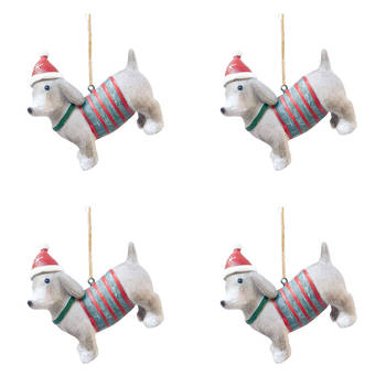 4PK Urban Sausage Dog Sweater Resin Hanging Christmas Decoration 8cm Red/Green