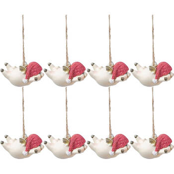 8PK Urban Flying Pig Resin Hanging Christmas Decor 6cm Red/Cream/Gold Assorted