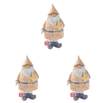 3PK Urban Resin Carved Santa with Star Standing Christmas Decor 13cm Natural