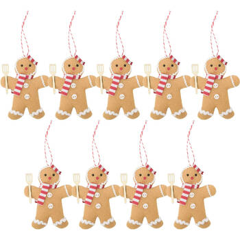 9PK Urban Gingerbread Hanging Christmas Decoration 9cm Brown/Red/White Assorted