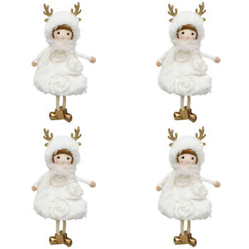 4PK Urban Rosie Girl Hanging Christmas Decoration 19cm White/Gold Assorted