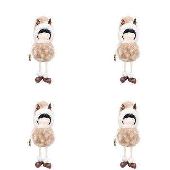 4PK Urban Fawn Girl Sitting Hanging Christmas Decoration 22cm Bisque/White