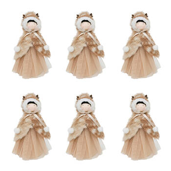 6PK Urban Fawn Girl Standing Christmas Decoration 19cm White/Bisque