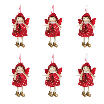 6PK Urban Merry Girls Hanging Christmas Decoration 13cm Red/White Assorted