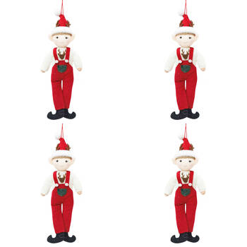 4PK Urban Elf Boy/Girl Hanging Christmas Decor 20cm Red/White/Green Assorted