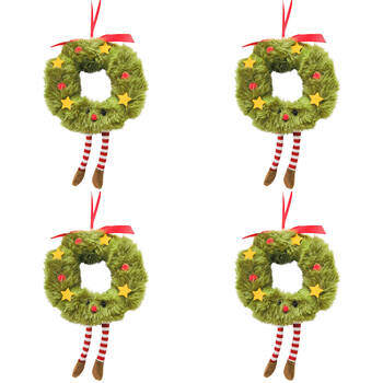 4PK Urban Fluffy Fabric Wreath Hanging Christmas Decoration 17cm Green