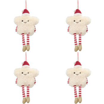 4PK Urban Fluffy Star Hanging Christmas Decoration 19cm Red/Cream