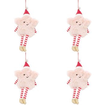 4PK Urban Fluffy Fabric Star Hanging Christmas Decoration 19cm Pink