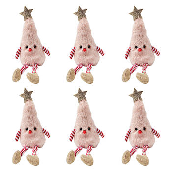 6PK Urban Fluffy Christmas Tree Sitting Decoration Ornament 28cm Pink