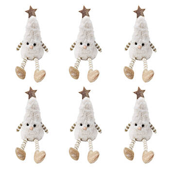 6PK Urban Fluffy Christmas Tree Sitting Decoration Ornament 28cm White