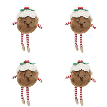 4PK Urban Fluffy Pudding Hanging Christmas Decoration 18cm White/Brown