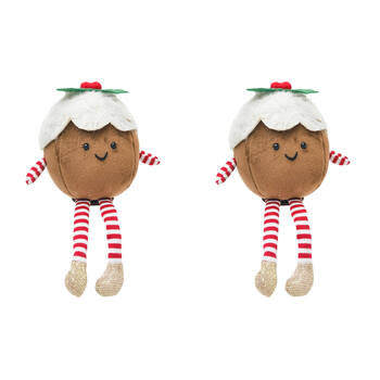2PK Urban Fluffy Pudding Sitting Christmas Decoration 22cm Brown/White
