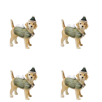4PK Urban Christmas Puppy Dog Hanging Tree Decoration 8cm Sage/Beige