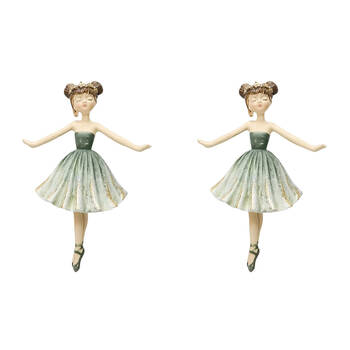 2PK Urban Ballerina Resin Hanging Christmas Decoration 10cm Sage Green Assorted