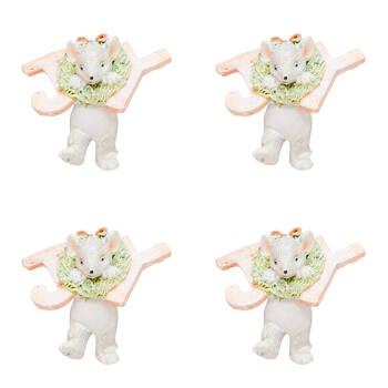 4PK Urban Mice in Joy/Acorn Resin Hanging Decoration 6cm Pink/White Assorted