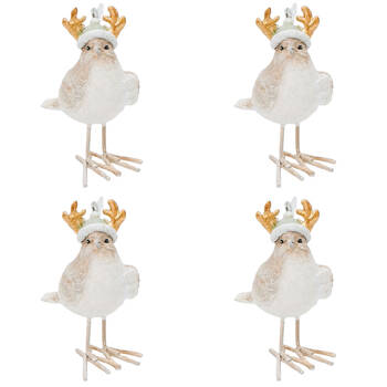 4PK Urban Christmas Birds Resin Hanging Decoration 7cm Natural/Pink Assorted