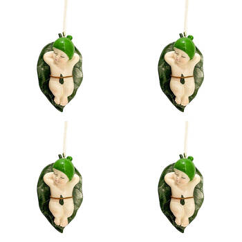 4PK Urban May Gibbs Sleeping Babies Resin Hanging Decor 8cm Green/Natural Asstd