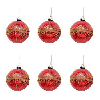 6PK Urban Elegant Gold Spots/Stripes Bauble Hanging Decoration 8cm Red Assorted