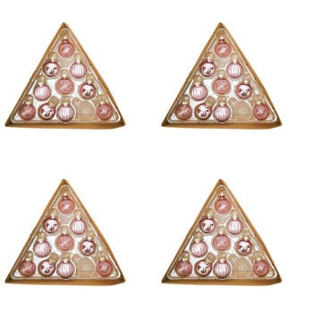 4x 11pc Urban Glass Baubles Christmas Tree Decoration Box Set 3cm Pink