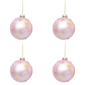 4PK Urban Star Burst Glass Baubles Hanging Decoration 8cm Pink/Yellow Assorted