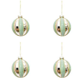 4PK Urban Stripe Glass Onion Baubles Hanging Decoration 8cm Sage Green Assorted