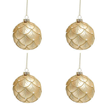 4PK Urban Elegant Scallop Baubles Hanging Christmas Decoration 8cm Gold Assorted