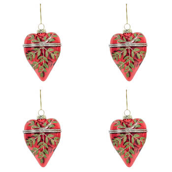 4PK Urban Faberge Egg Heart Bauble Hanging Christmas Decoration 6cm Red Assorted