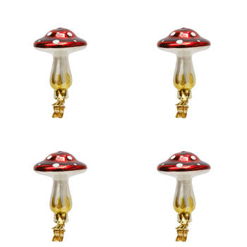 4PK Urban Toadstool Glass Clips Christmas Decoration 8cm Red Assorted
