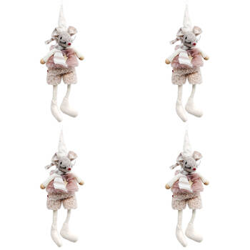 4PK Urban Boy/Girl Mice Hanging Decoration 15cm Pink/Bisque Assorted