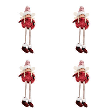 4PK Urban Fluffy Angels Hanging Christmas Tree Decoration 20cm Red