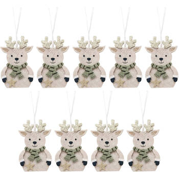 9PK Urban Felt Reindeer with Scarf Hanging Christmas Decor 9cm Bisque Assorted