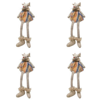 4PK Urban Pastel Mice Hanging Christmas Decoration 15cm Bisque Assorted