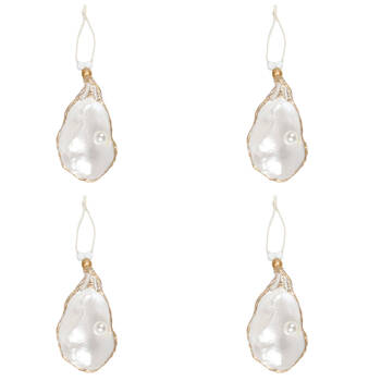 4PK Urban Oyster Shell Hanging Christmas Decoration 9cm White/Gold Assorted