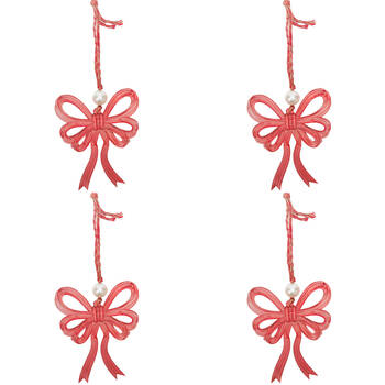4PK Urban Bow Hanging Christmas Tree Decoration Ornament 14cm Red
