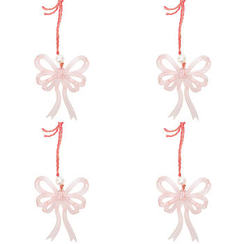 4PK Urban Bow Hanging Christmas Tree Decoration Ornament 14cm Pink