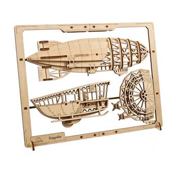 UGears Zeppelin Vintage Airship Model Wooden 2.5D Puzzle w/Display 49pc 14y+