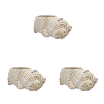 3PK Urban Ceramic Fable Bulldog Outdoor Planter Pot 21x15cm Bisque