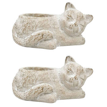 2PK Urban Ceramic Fable Cat Outdoor Garden Planter Pot 25x13cm Bisque
