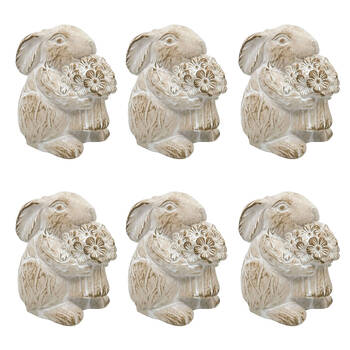 6PK Urban Ceramic Fable Bunny Ornament Outdoor Garden Decor 10cm Bisque