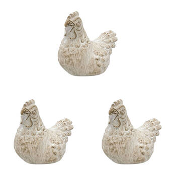 3PK Urban Ceramic Fable Chicken Ornament Outdoor Garden Decor 15cm Bisque