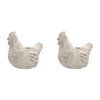 2PK Urban Ceramic Fable Chicken Outdoor Planter Pot 20x25cm Bisque