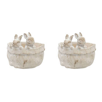 2PK Urban Ceramic Fable Bunnies Bowl Outdoor Garden Decor 18cm Bisque
