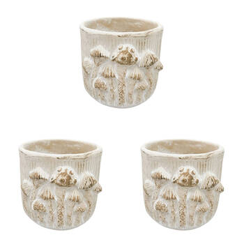 3PK Urban Ceramic Fable Toadstool Outdoor Planter Pot Small 16x13cm Bisque