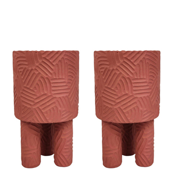 2x Urban Enola 21cm Concrete Tall Planter Pot w/ Legs - Pink