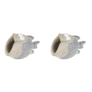 2x Urban Pira Fish 12cm Concrete Planter Garden Plant Pot Small - Blue