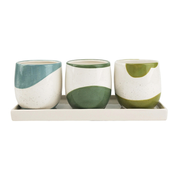 3pc Urban Avery 30cm Ceramic Pot Planter w/ Tray Set - Green/Blue