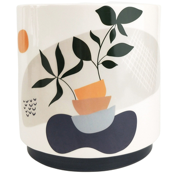 Urban Marziah Abstract Foliage 19cm Ceramic Planter Pot Large - Pink/Blue
